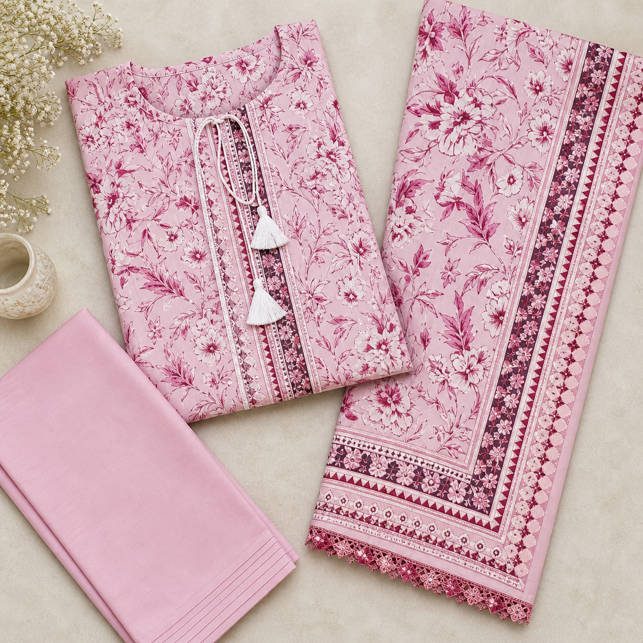 Regalia salina Printed Lawn Unstitched 3 Piece Suit – Pink Floral