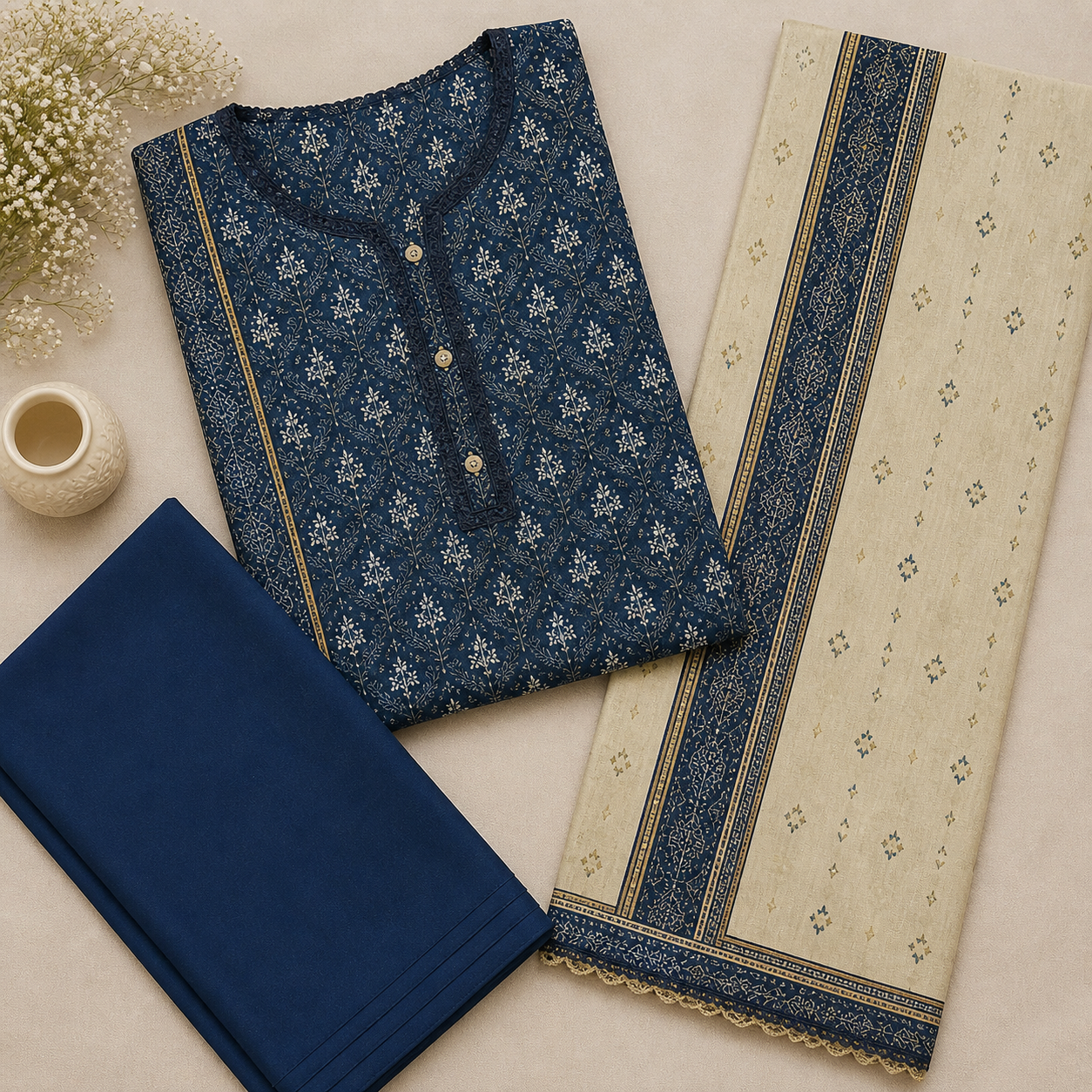 Regalia salina Printed Lawn Unstitched 3 Piece Suit – Navy Blue