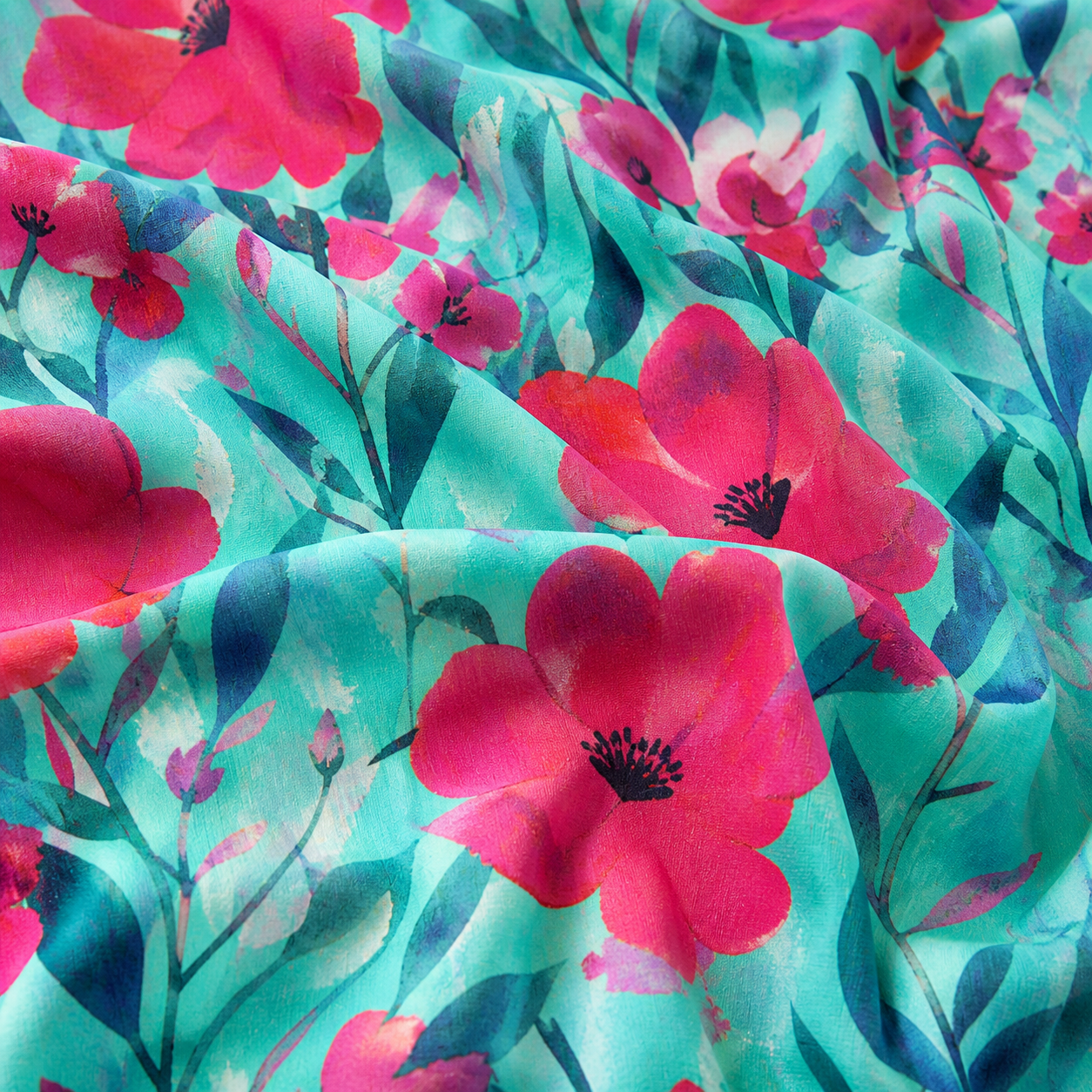 Turquoise Pink Floral Printed Unstitched 2 Piece Suit
