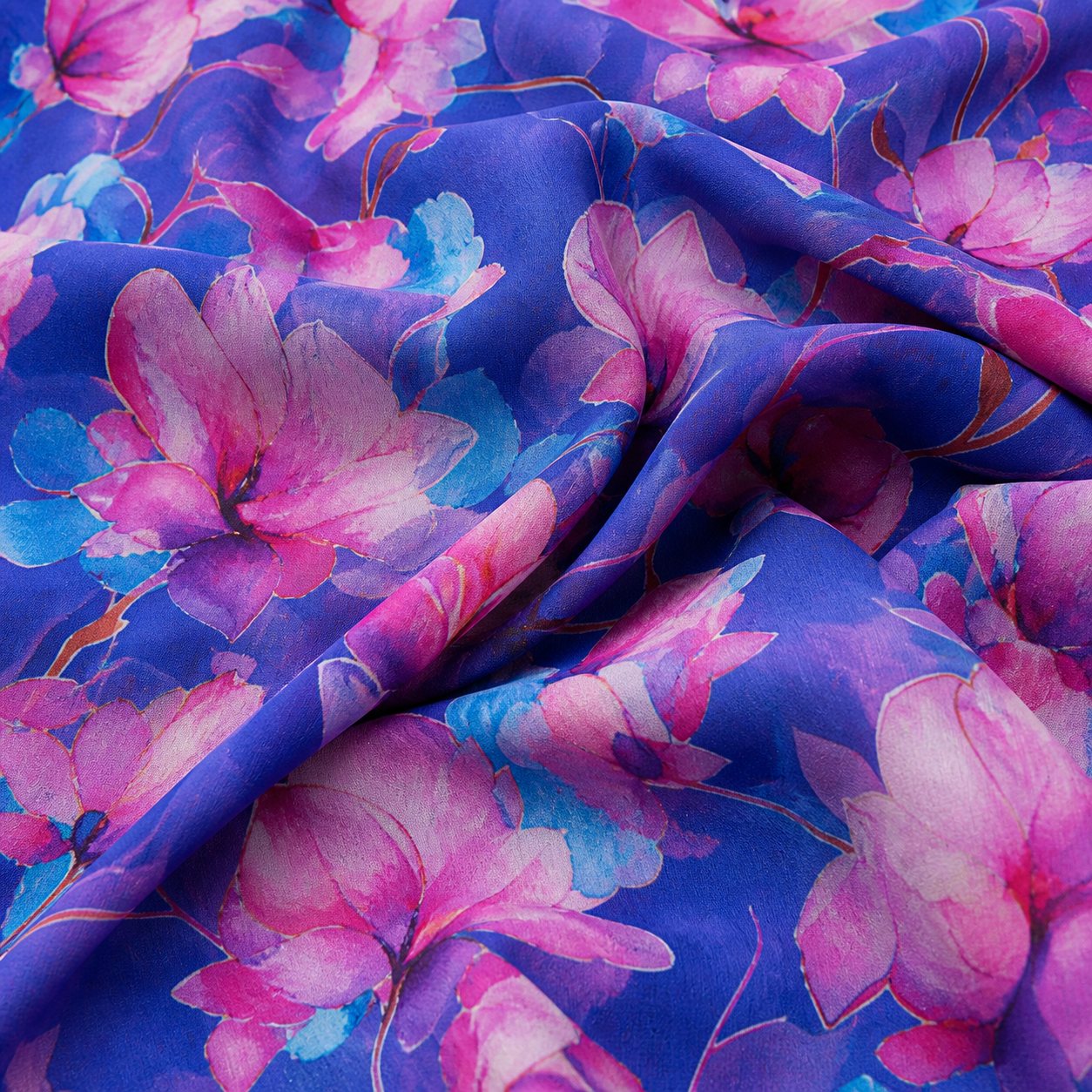 Royal Blue Floral Printed Unstitched 2 Piece Suit