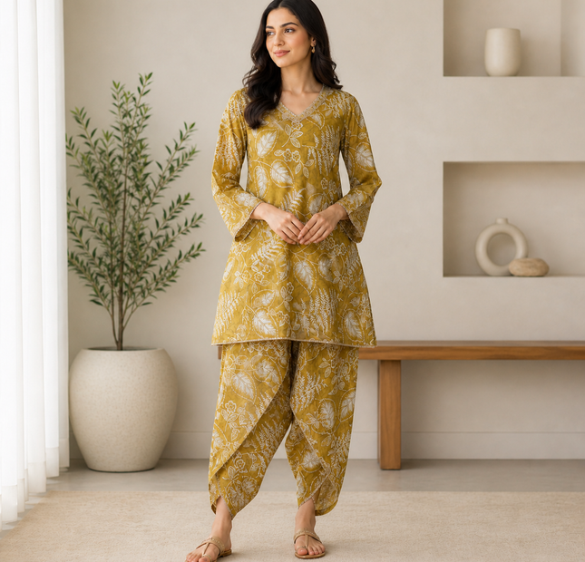 Mustard Botanical Printed Unstitched 2 Piece Suit