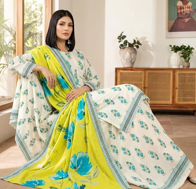 Regalia salina Printed Lawn Unstitched 3 Piece Suit – White Yellow Floral