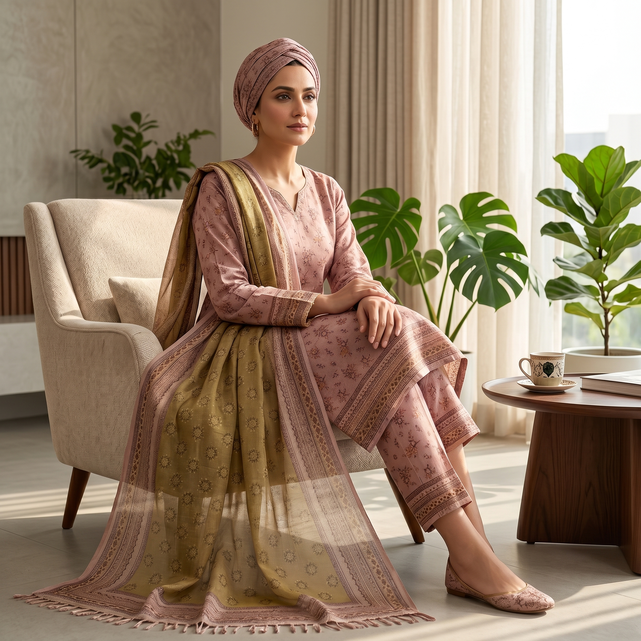 Almeerah Printed Lawn Unstitched 3 Piece Suit – Dusty Rose