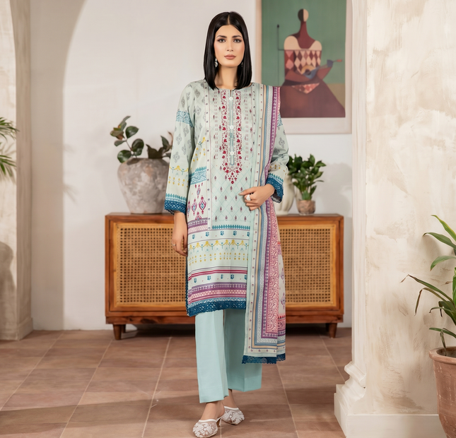 Regalia Salina Printed Lawn Unstitched 3 Piece Suit – Pastel Mint