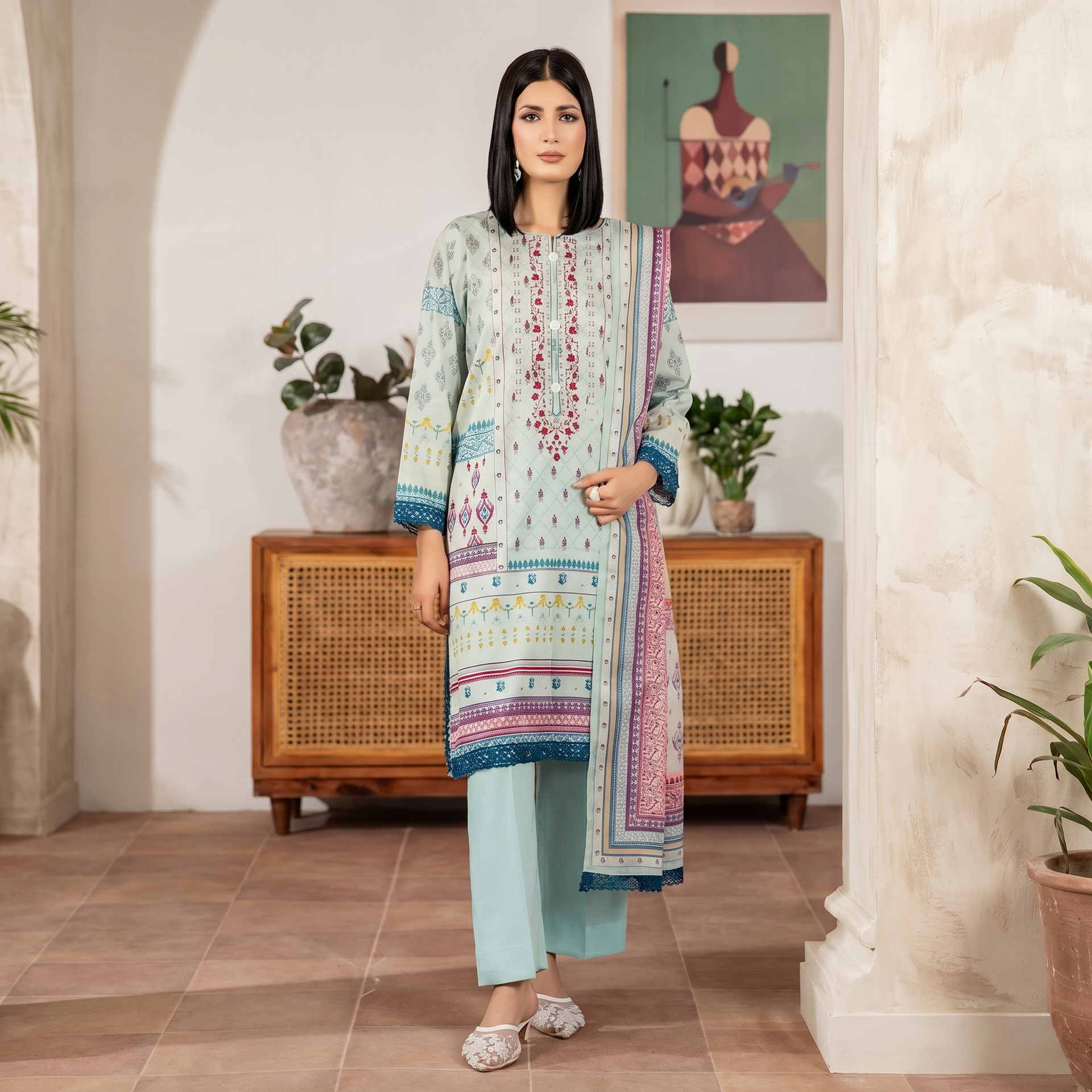 Regalia Salina Printed Lawn Unstitched 3 Piece Suit – Pastel Mint