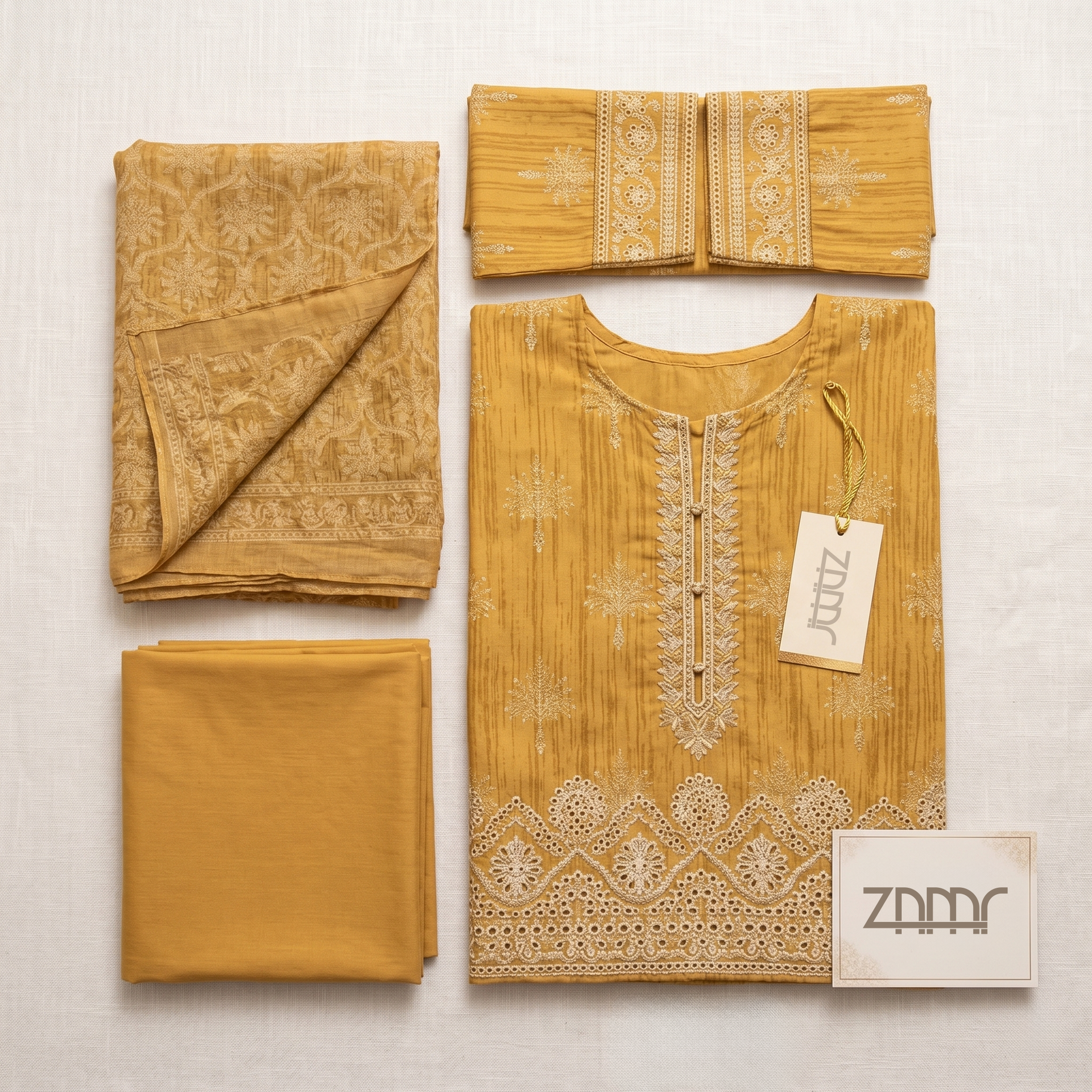 Nayab Embroidered Lawn Unstitched 3 Piece Suit – Mustard