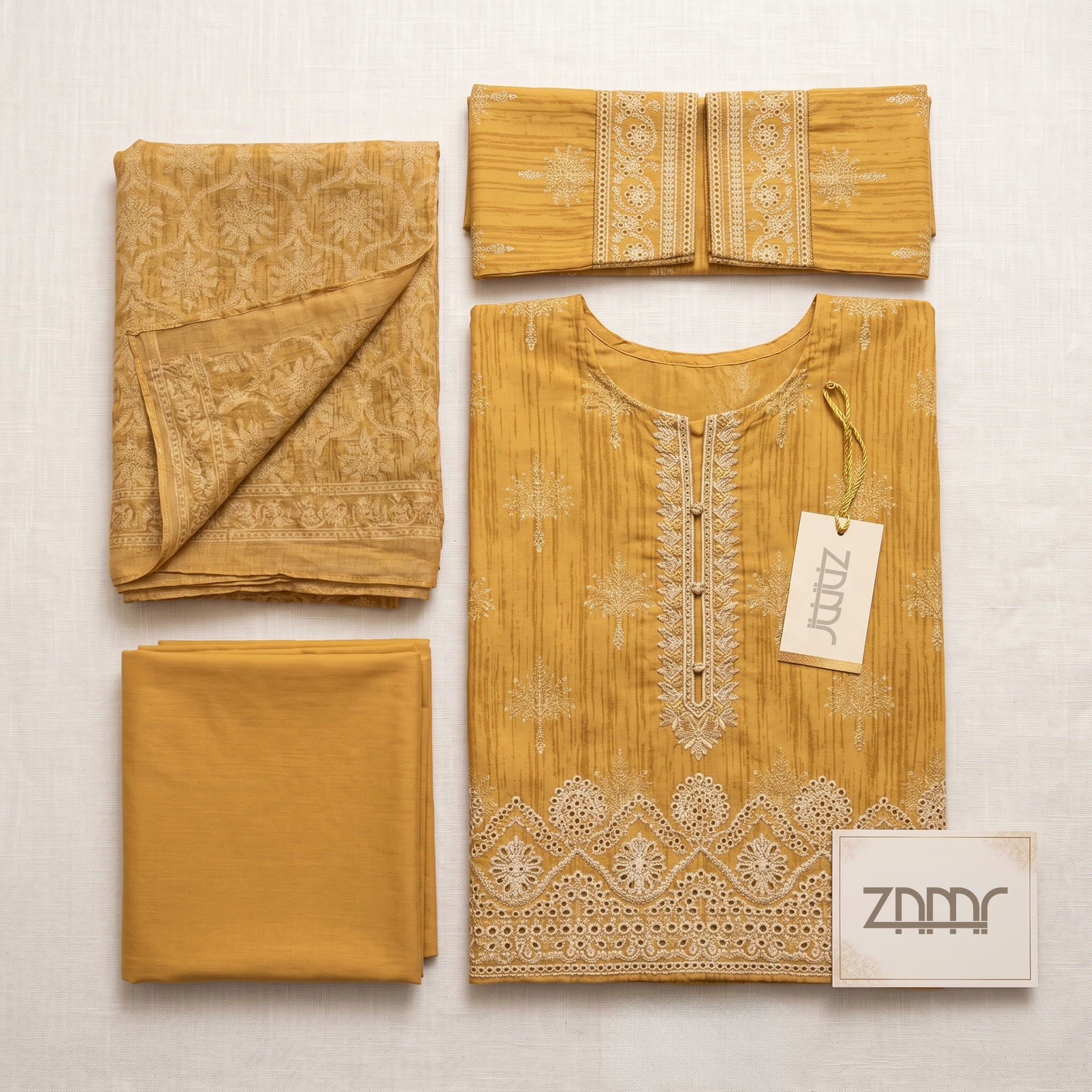 Nayab Embroidered Lawn Unstitched 3 Piece Suit – Mustard