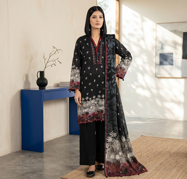 Regalia salina Black Printed Lawn Unstitched 3 Piece Suit