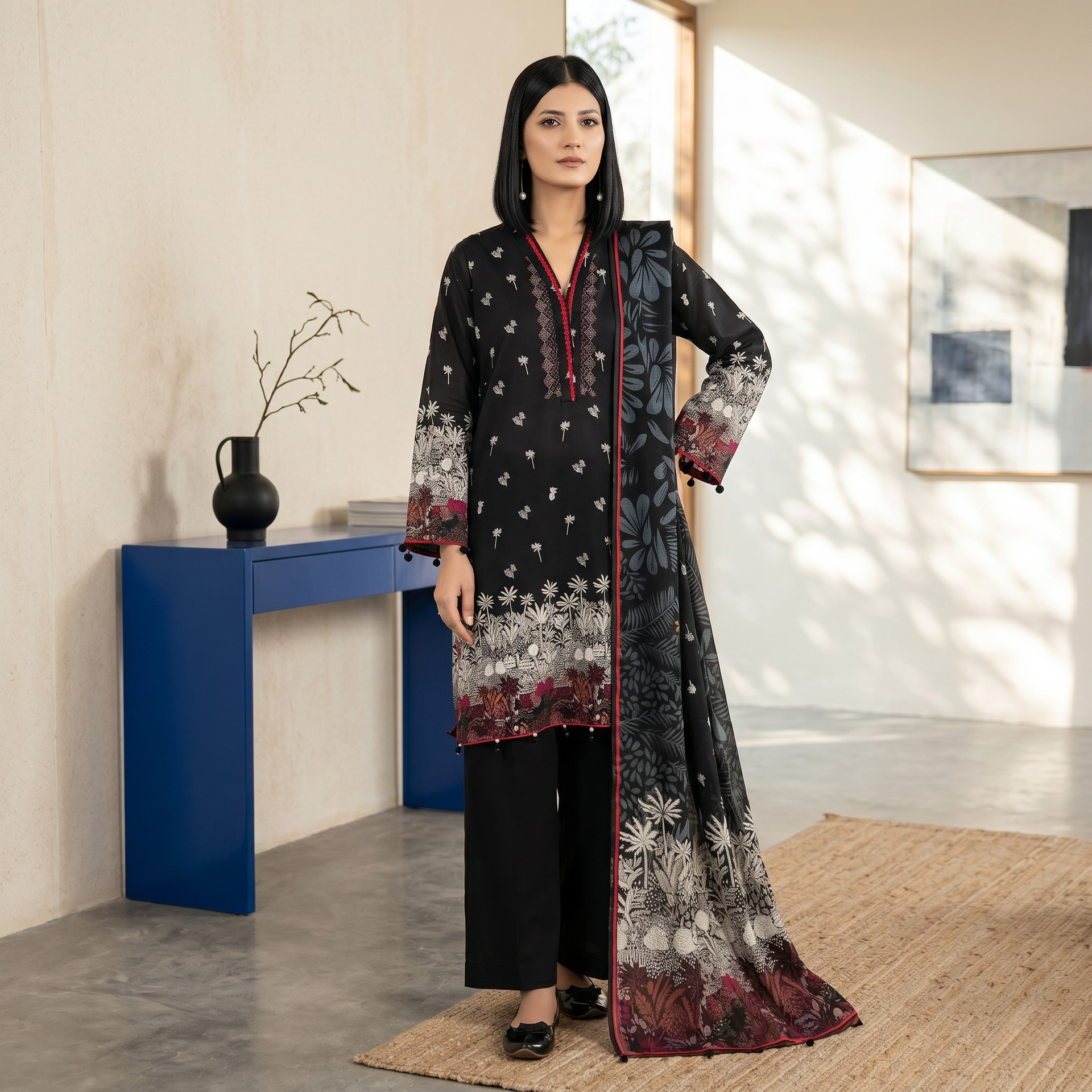 Regalia salina Black Printed Lawn Unstitched 3 Piece Suit