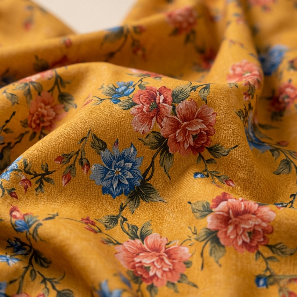 Mustard Yellow Floral Printed Unstitched 2 Piece Suit