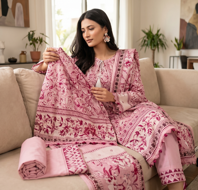 Regalia salina Printed Lawn Unstitched 3 Piece Suit – Pink Floral