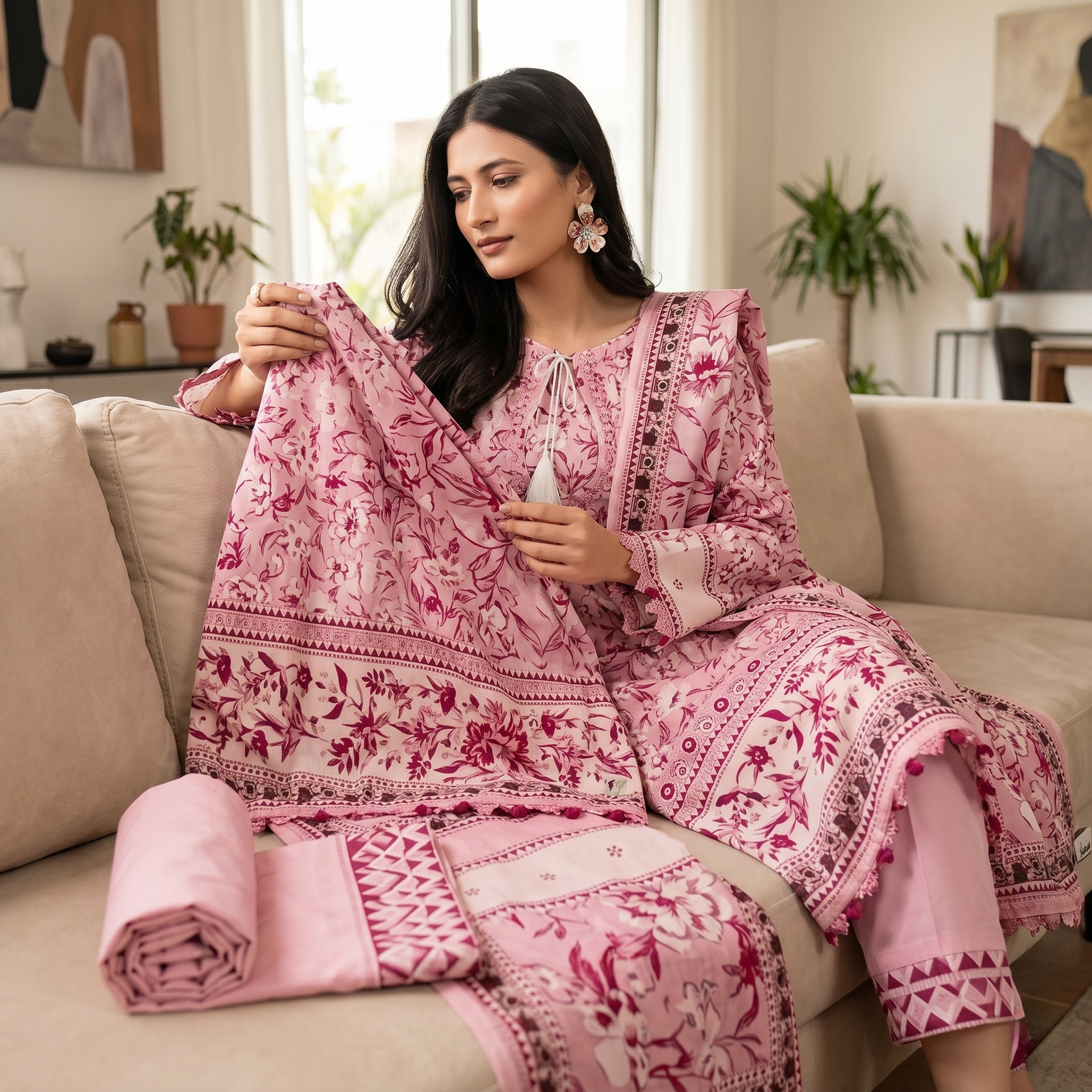Regalia salina Printed Lawn Unstitched 3 Piece Suit – Pink Floral