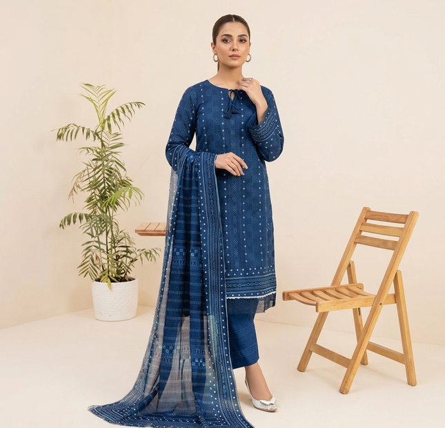 Almeerah Printed Lawn Unstitched 3 Piece Suit – Blue