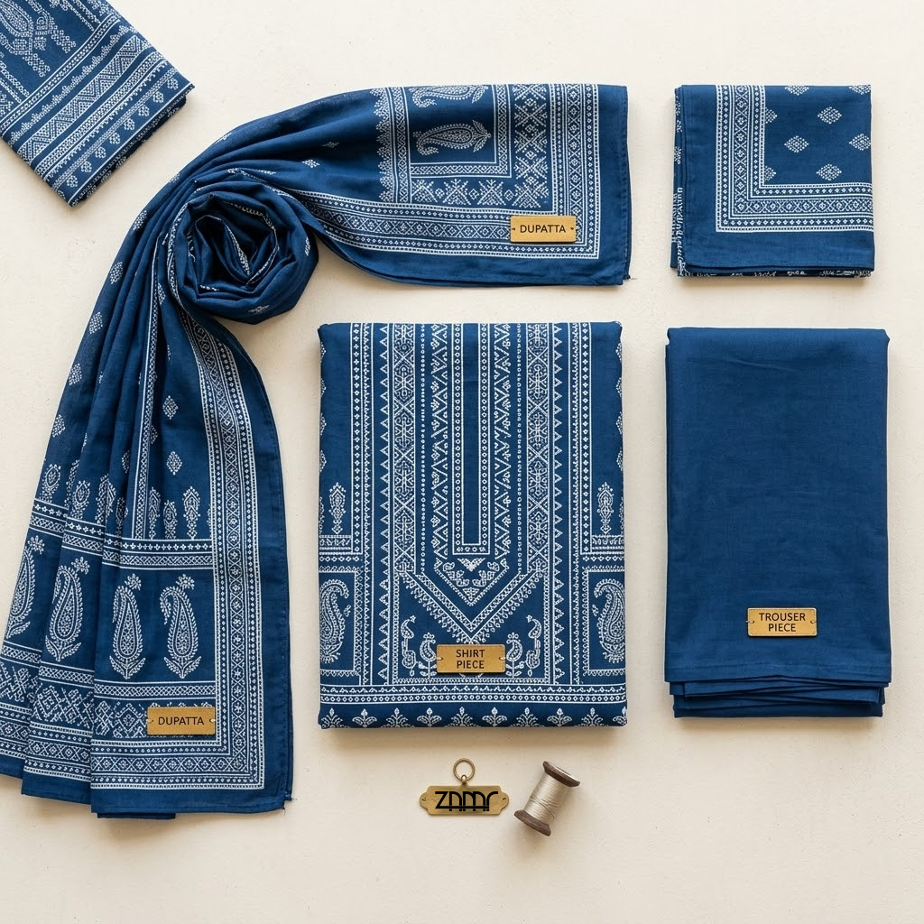 Almeerah Printed Lawn Unstitched 3 Piece Suit – Blue