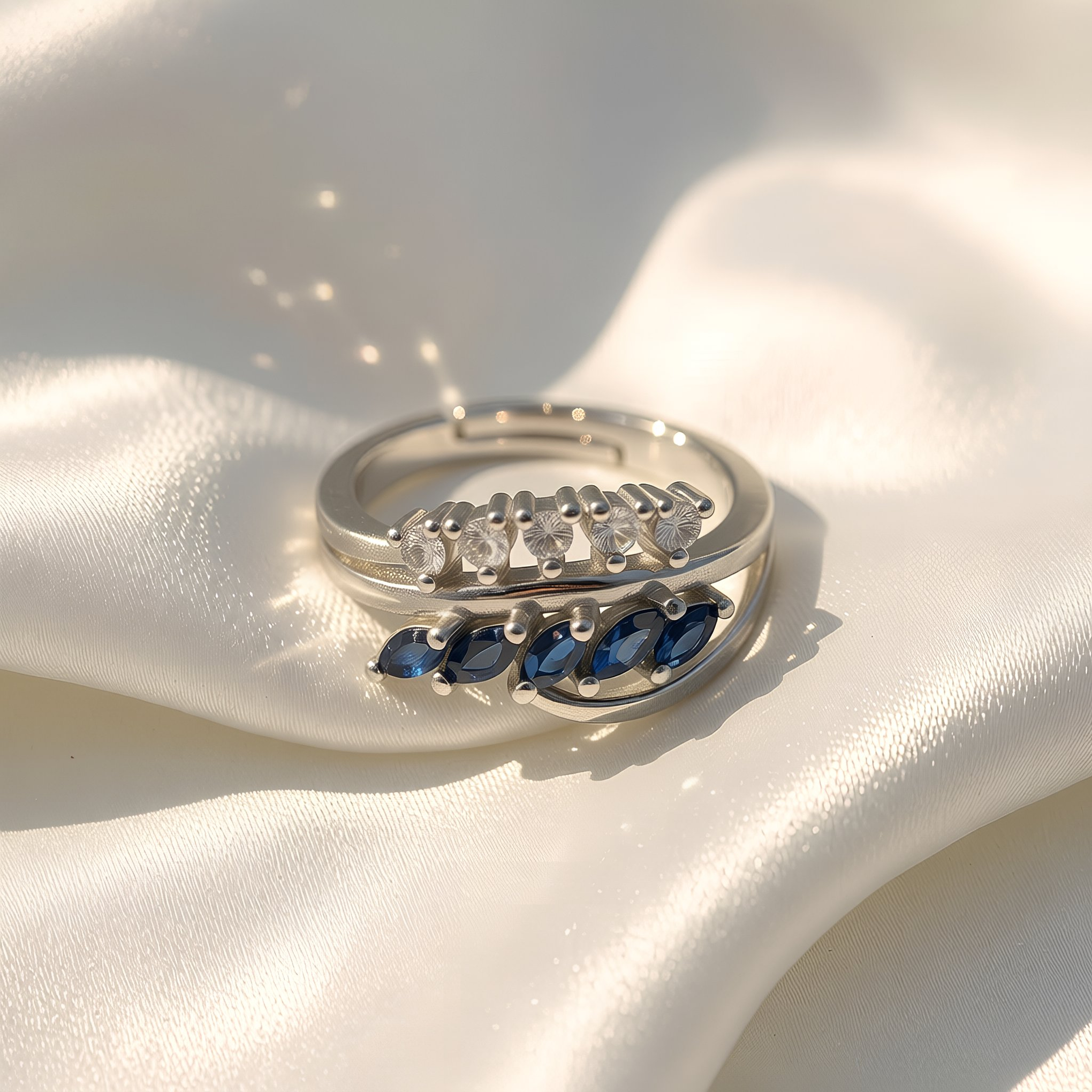 Royal Blue Crystal Adjustable Ring for Women – Silver Tone