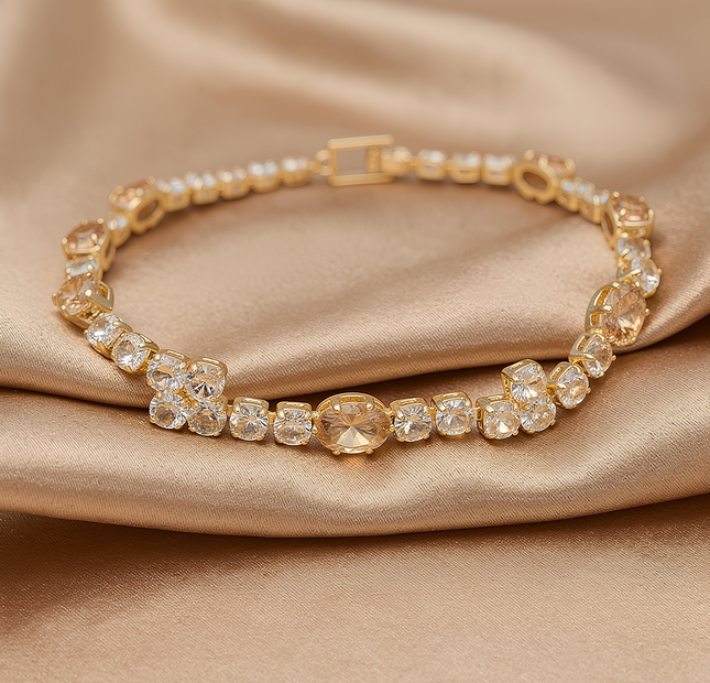 Golden Elegance Crystal Tennis Bracelet for Women