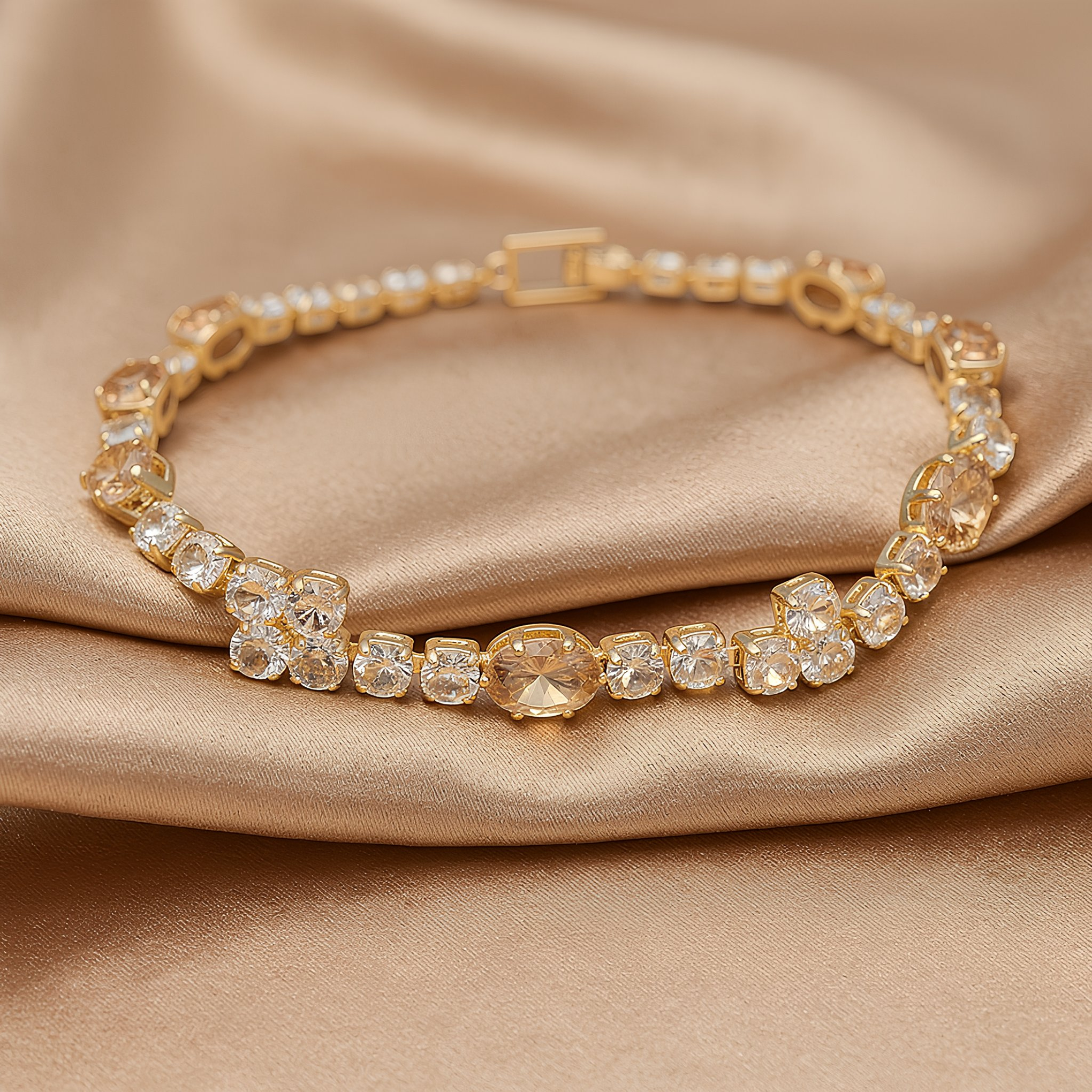Golden Elegance Crystal Tennis Bracelet for Women