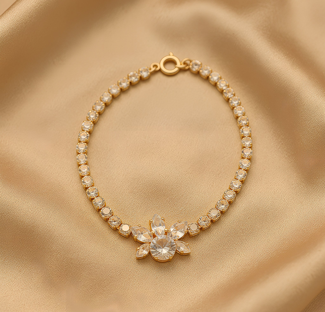 Golden Blossom Crystal Tennis Bracelet for Women