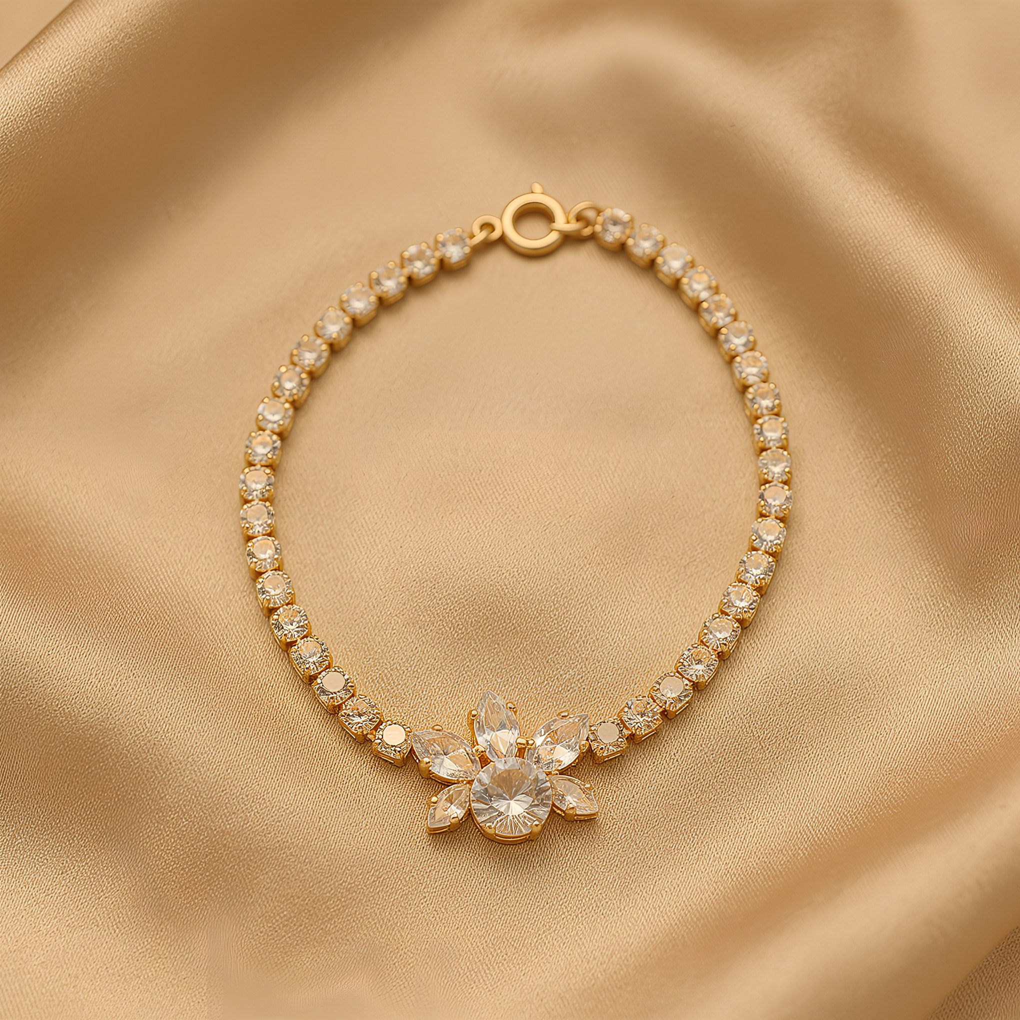 Golden Blossom Crystal Tennis Bracelet for Women