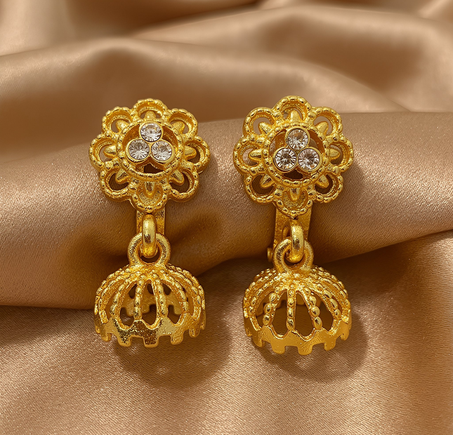 Elegant Gold Floral Jhumka Drop Earrings