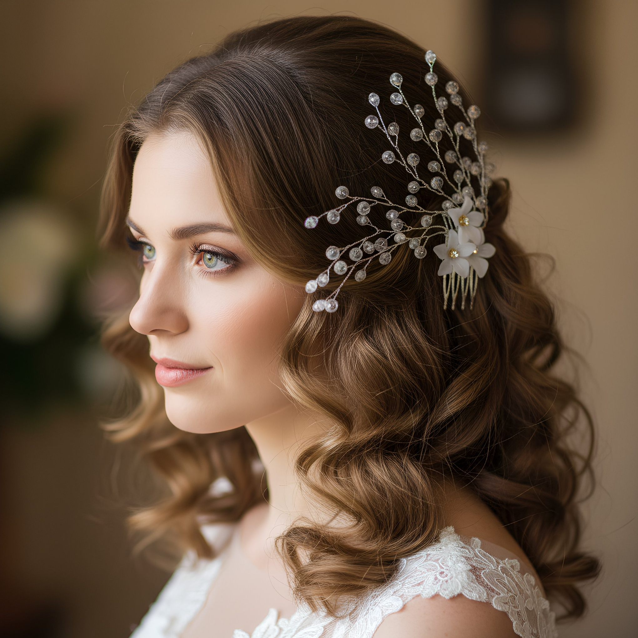Elegant Floral Crystal Bridal Hair Comb