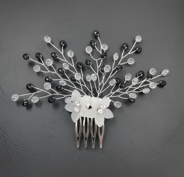 Elegant Floral Crystal Bridal Hair Comb black